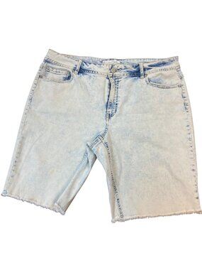 Est 1948 Light Faded Denim Shorts 5 Pocket Zipper Fly Distressed Hem Size 14